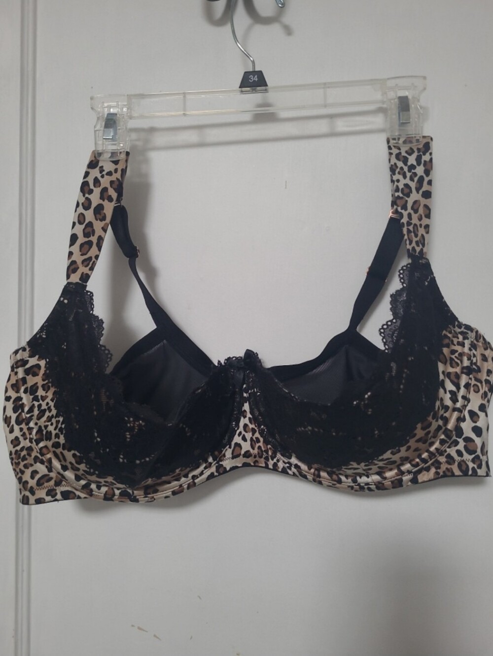 Cacique Leopard Print Underwire Quarter Cup Bra with Black Lace